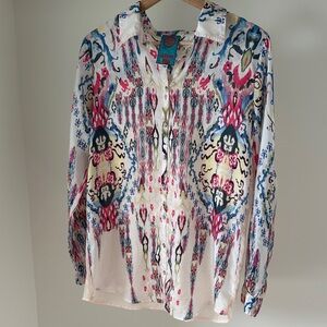 Johnny Was 100% Silk Button Down Blouse size small